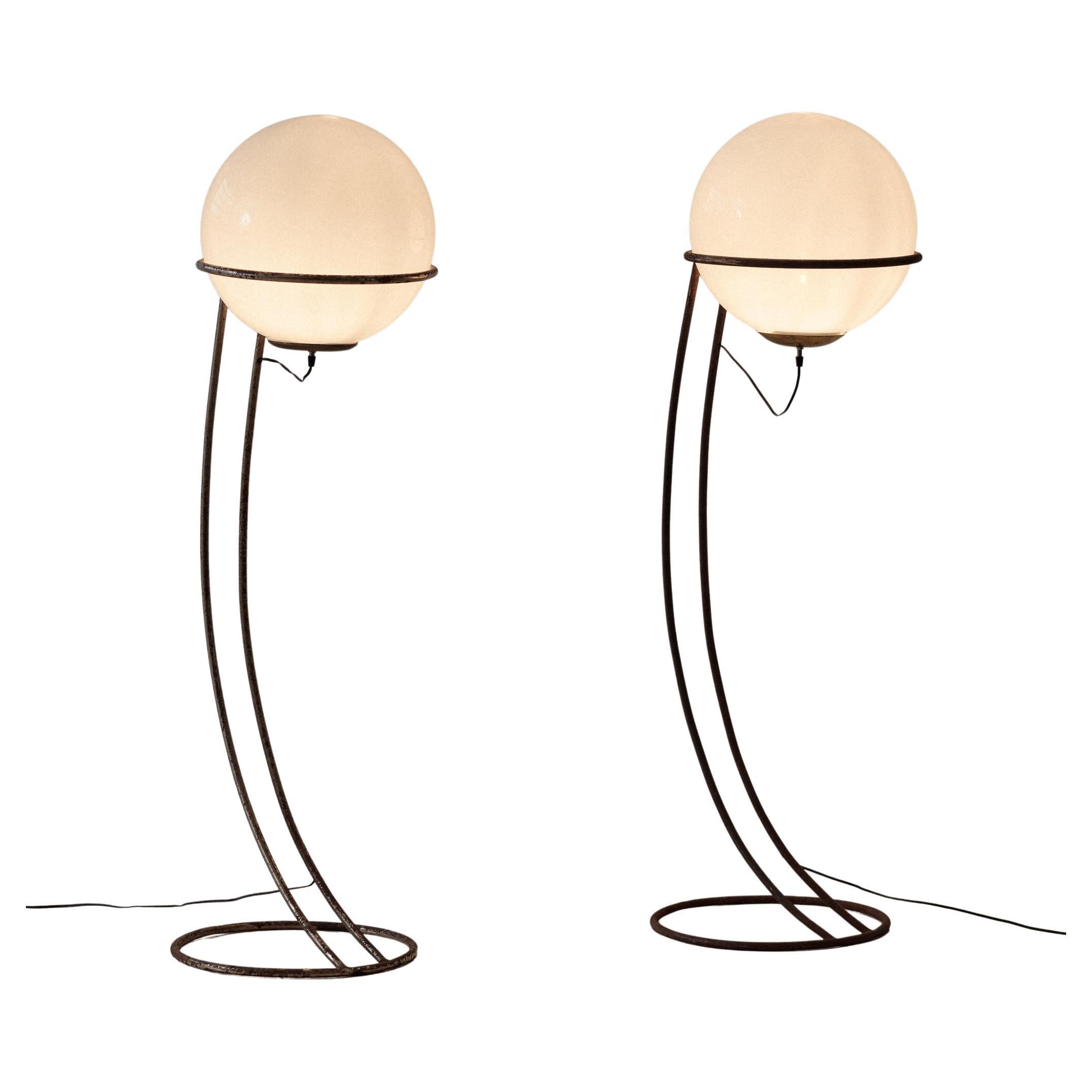 Pair of Italian Floor Lamps by Unknown Designer, 1950s, Gino Sarfatti Style For Sale