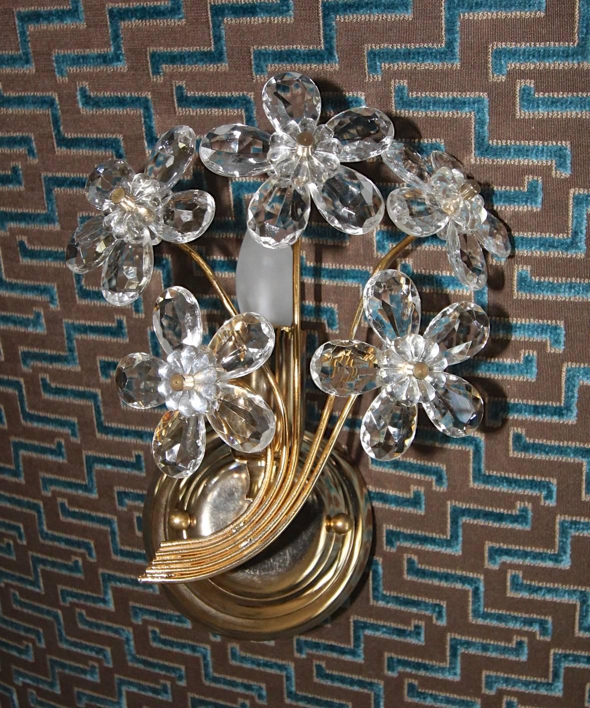 Pair of Italian Floral Crystal Wall Sconces 5