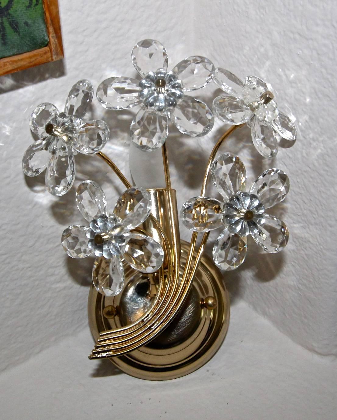 Pair of Italian Floral Crystal Wall Sconces 8