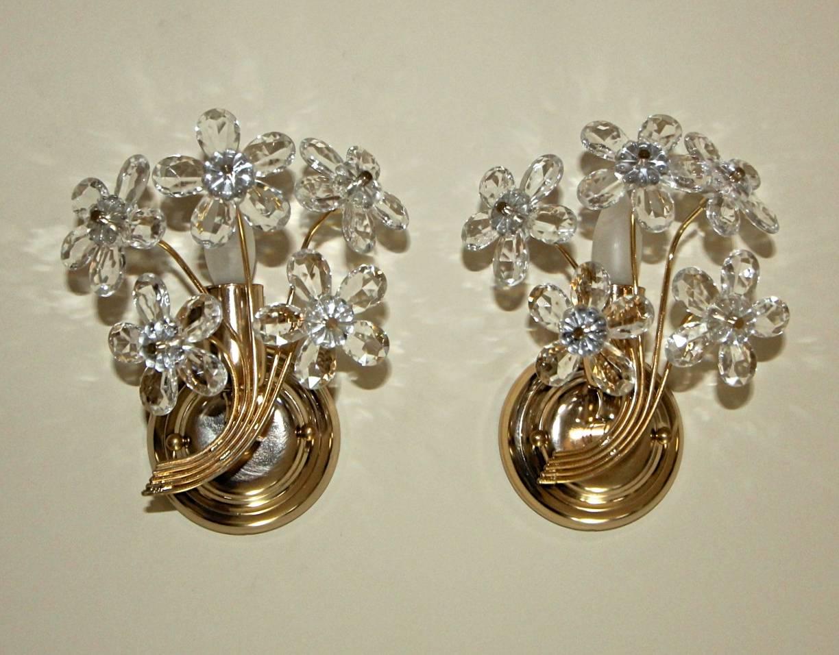 Pair of Italian Floral Crystal Wall Sconces 10