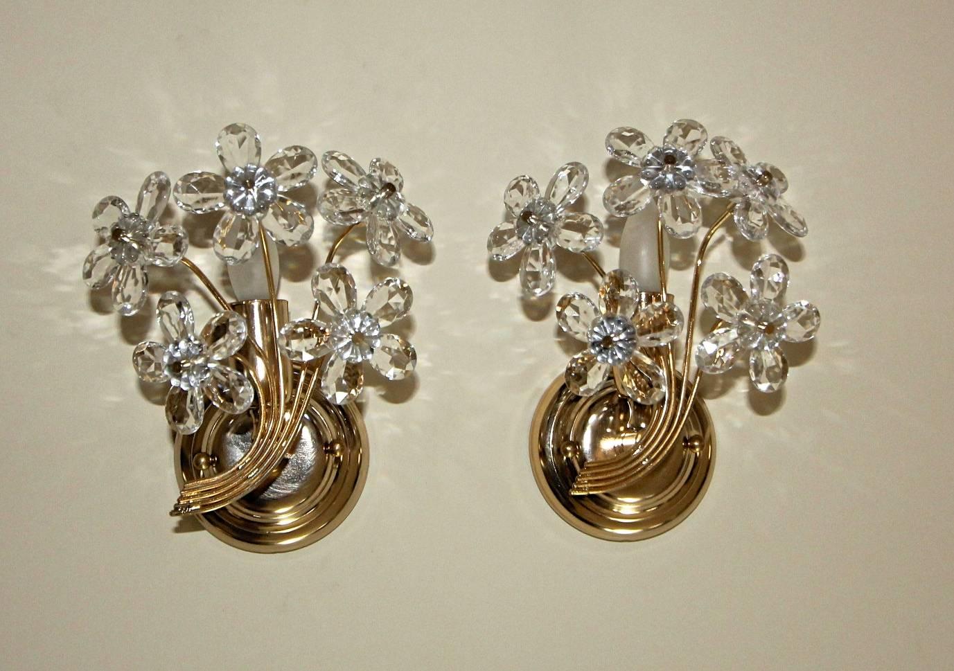 Pair of Italian Floral Crystal Wall Sconces 1