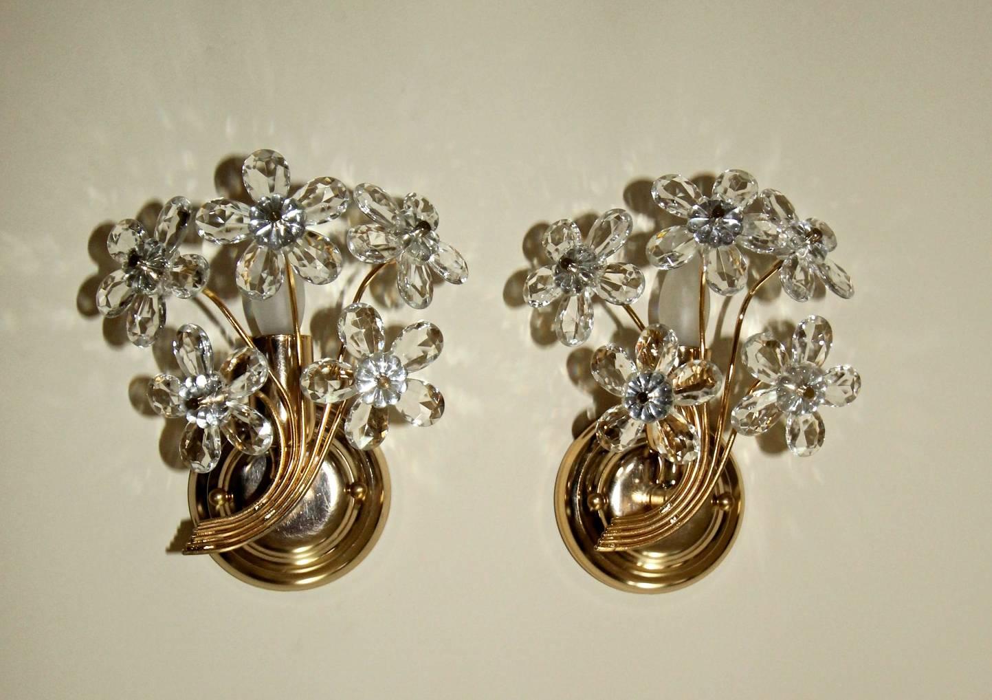 Pair of Italian Floral Crystal Wall Sconces 2