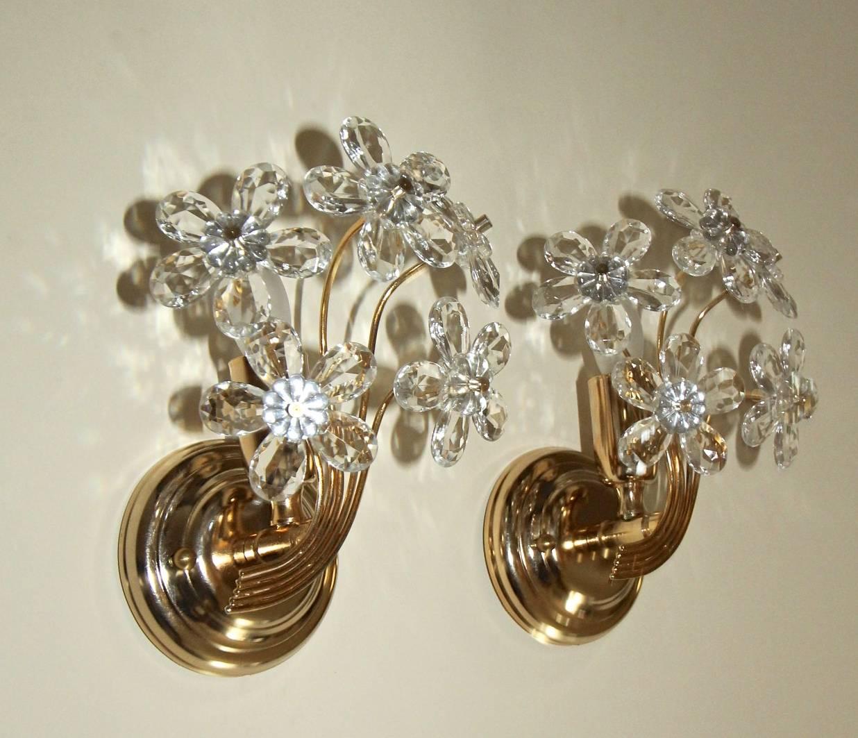 Pair of Italian Floral Crystal Wall Sconces 3