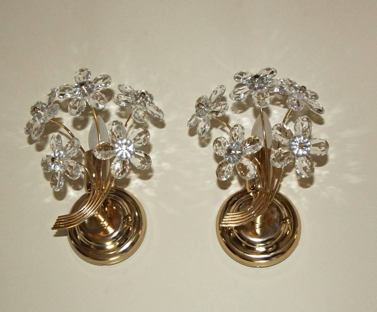 Pair of Italian Floral Crystal Wall Sconces 4