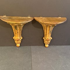 Pair of Italian Florentine Architectural Gilt Wall Shelves Brackets, 1950's