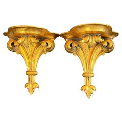 Pair of Italian Florentine Architectural Gilt Wall Shelves Brackets, Italy