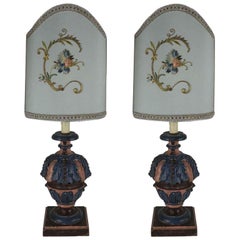 Coppia di Lampade da tavolo con rose blu fiorentine intagliate a mano di Bartolozzi & Maioli, 1970