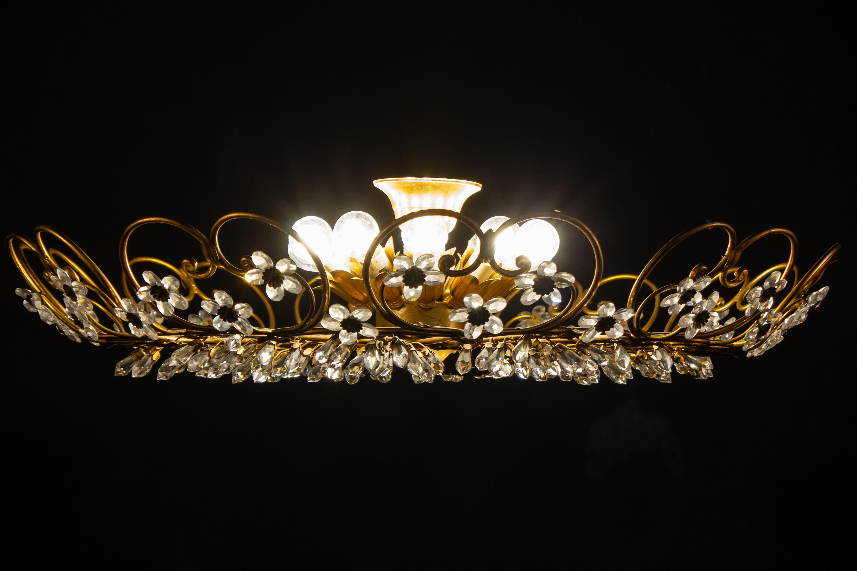 Italian Florentine Flush Mount or Ceiling Light 1950s In Excellent Condition In Rome, IT