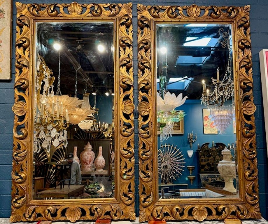 Pair of Italian Florentine Giltwood Mirrors For Sale