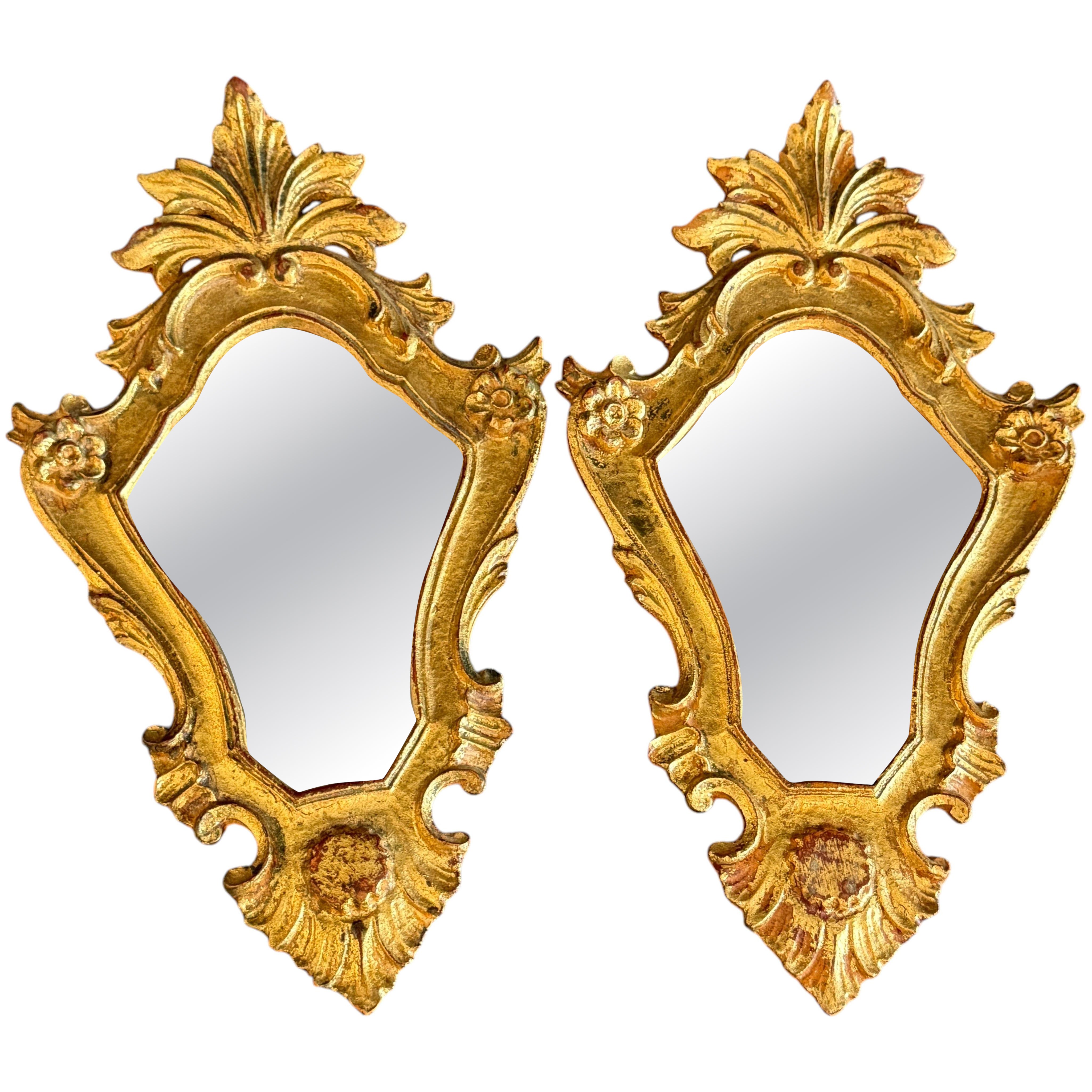 Pair of Italian Florentine Gold Gilt Wood Wall Mirrors, Italy