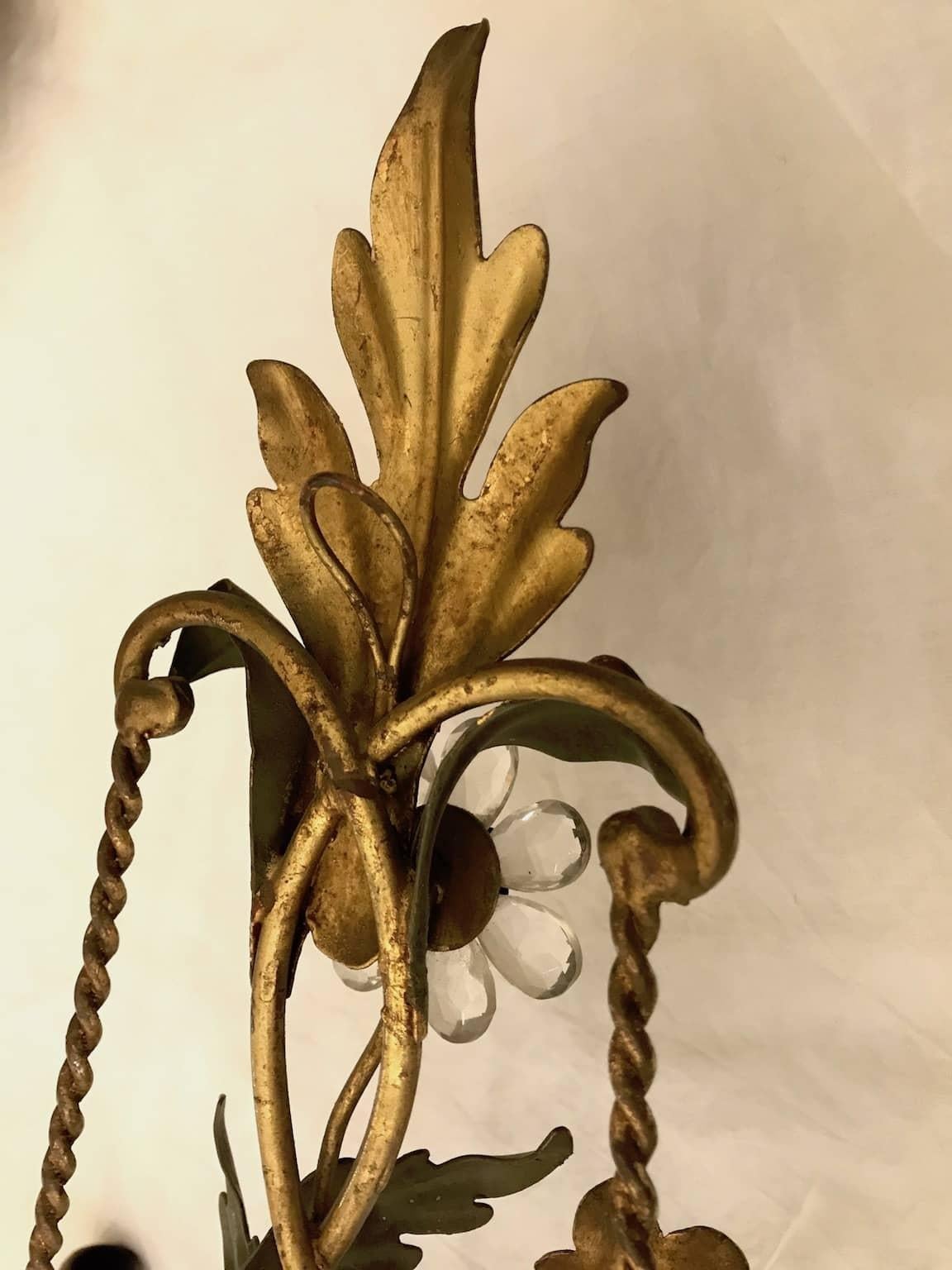 Pair of Italian Florentine Sconces by Banci circa 1980 Green and Gilt Finish For Sale 6