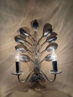 Pair of Italian Florentine Silver Leaf Wall Lights, 1970s