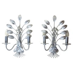 Pair of Italian Florentine Silver Leaf Wall Lights, 1970s
