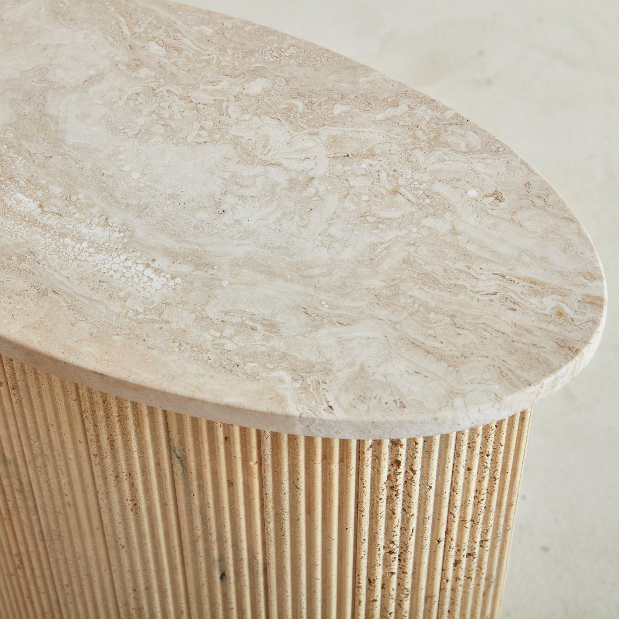 Pair of Italian Fluted Travertine Pedestals with Marble Trim 5