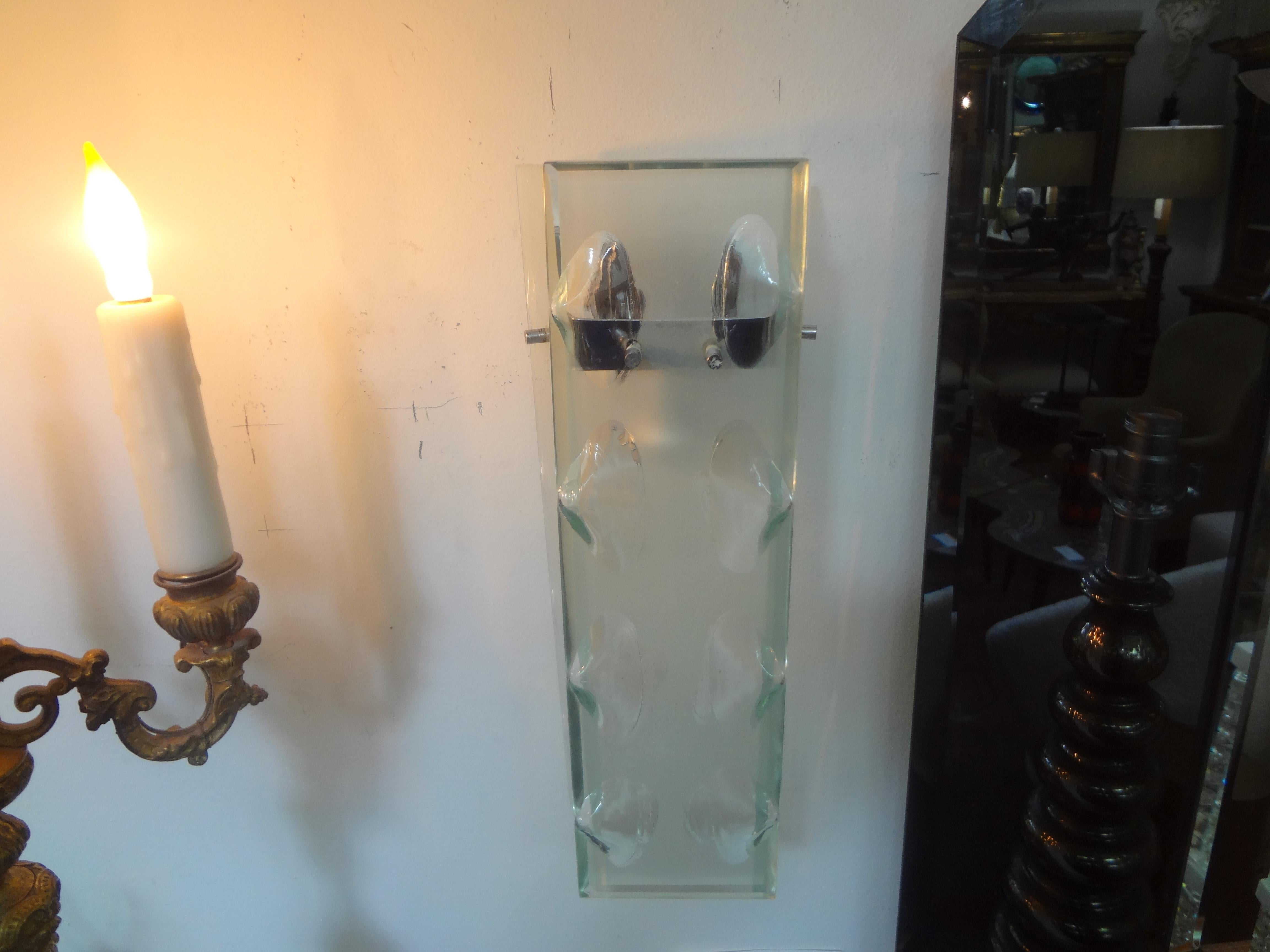 Pair of Italian Fontana Arte Inspired Glass Sconces For Sale 5