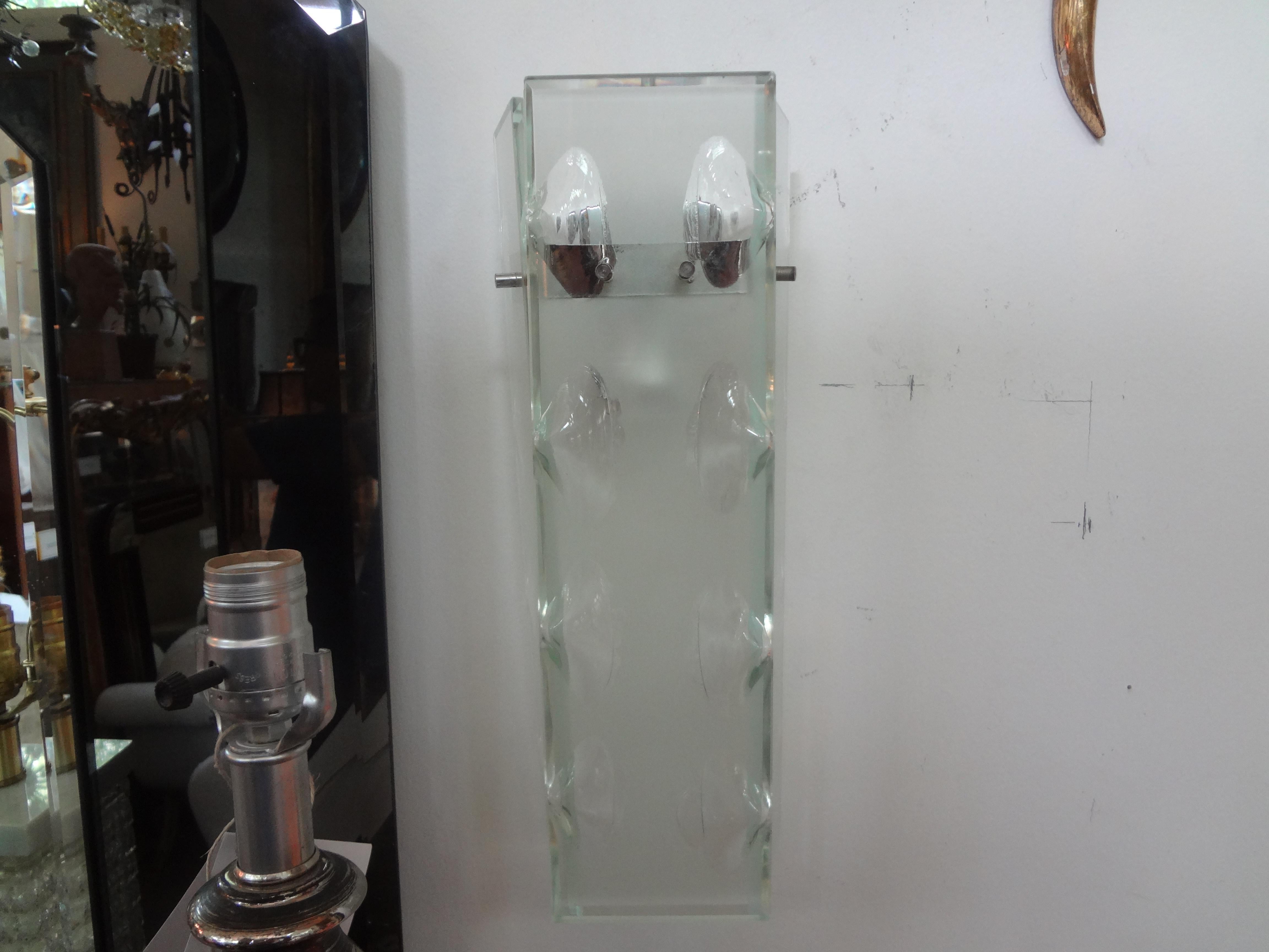 Pair of Italian Fontana Arte Inspired Glass Sconces For Sale 6