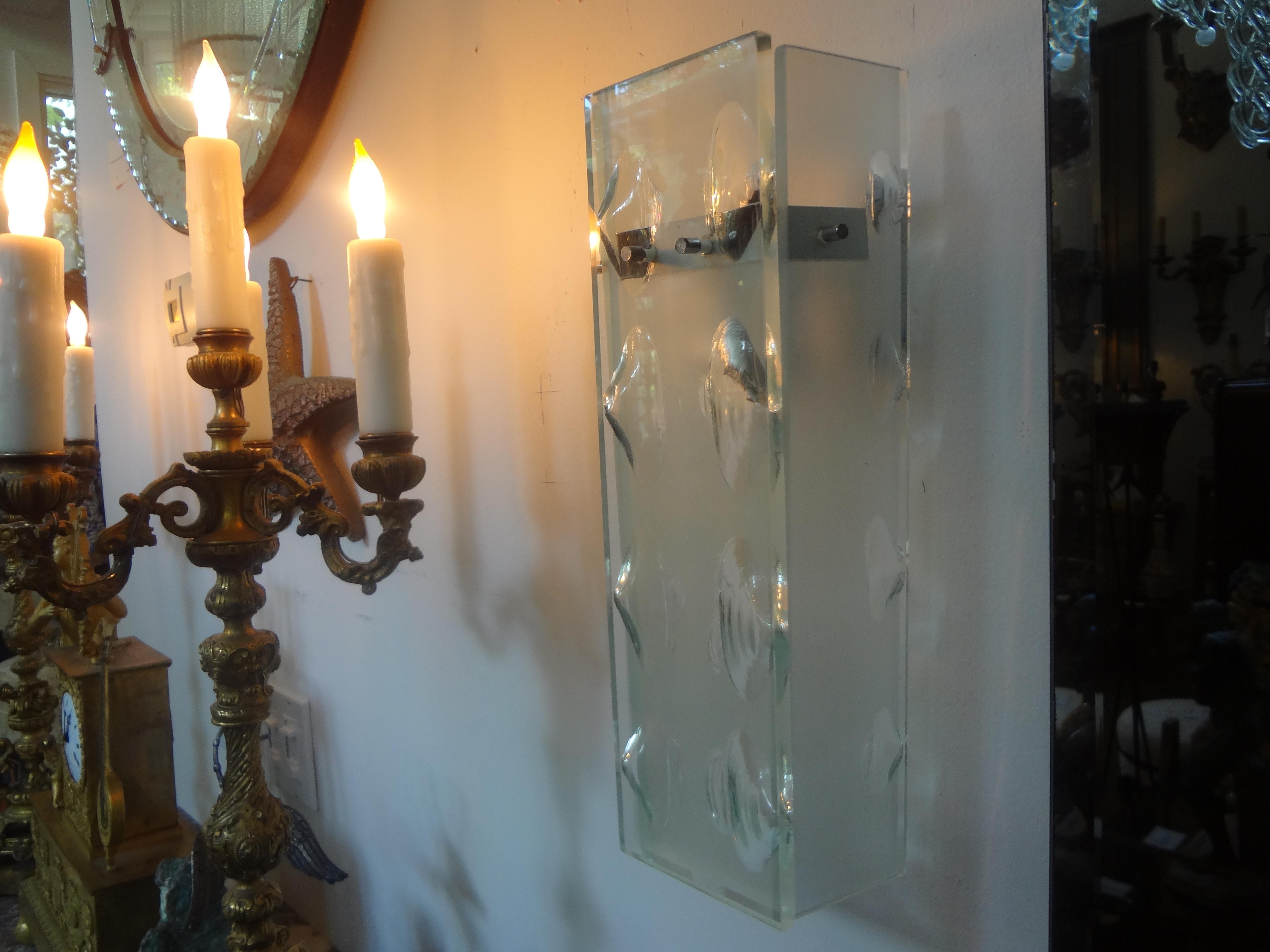 Pair of Italian Fontana Arte Inspired Glass Sconces In Good Condition For Sale In Houston, TX