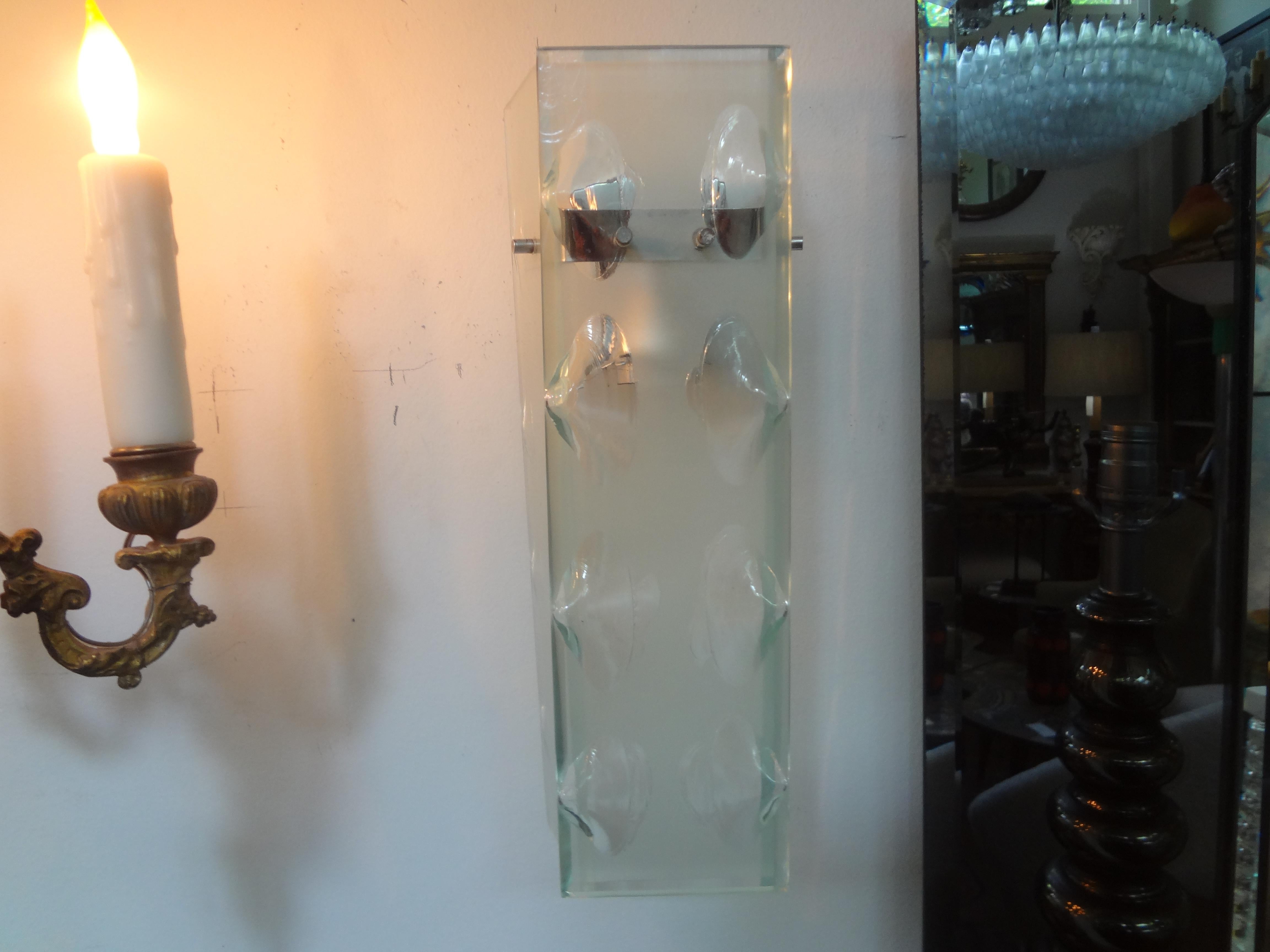 Pair of Italian Fontana Arte Inspired Glass Sconces For Sale 2
