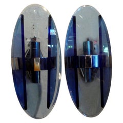 Pair of Italian Fontana Arte Style Blue Glass Sconces