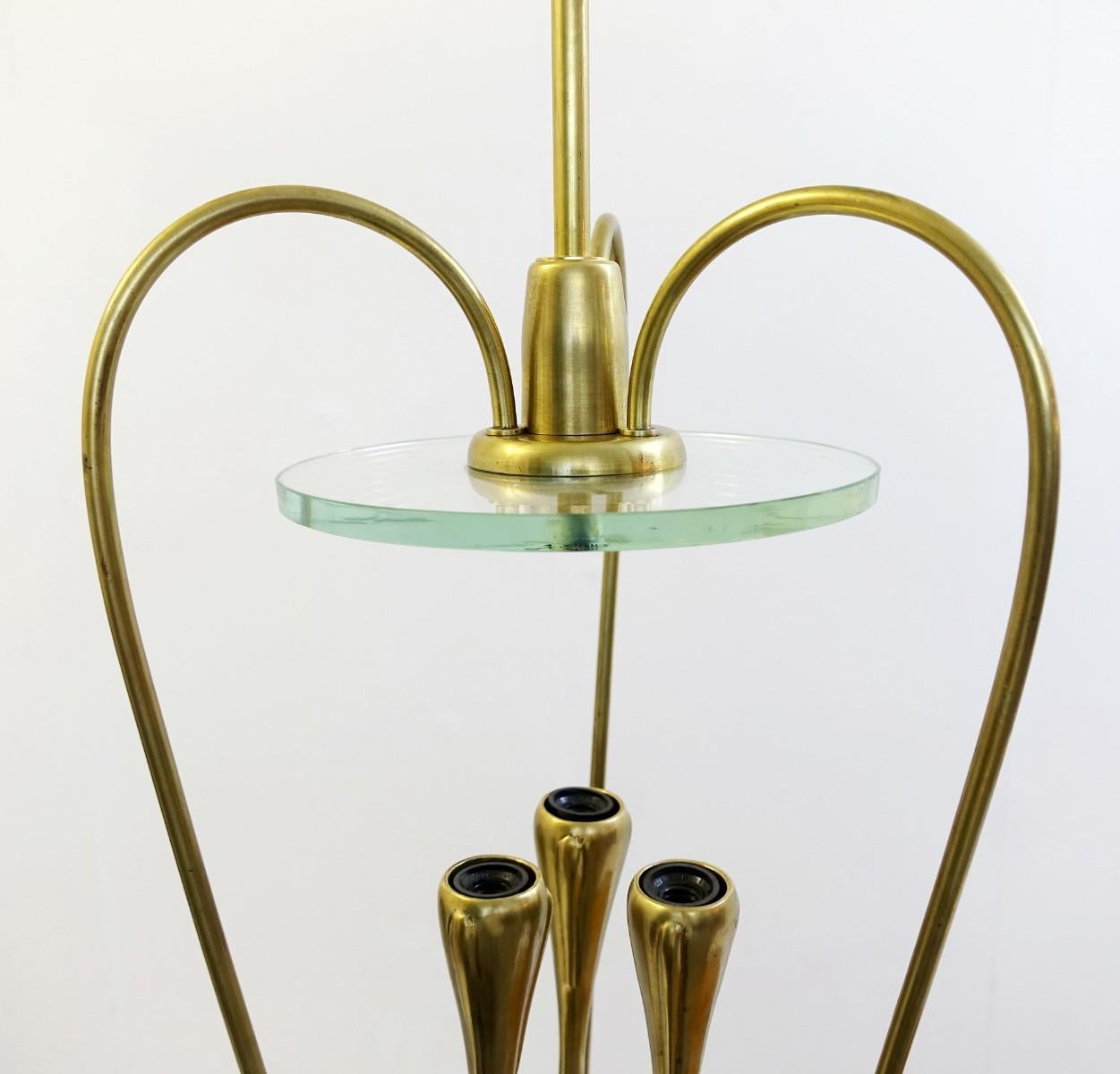 Pair of Italian Fontana Arte Style Brass and Glass Pendants Light, Italy, 1970s In Good Condition In Brussels, BE