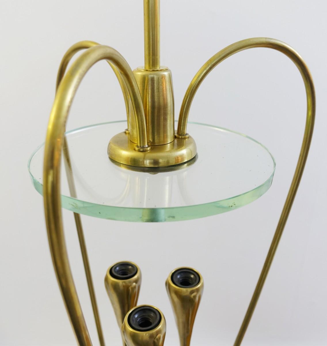 Pair of Italian Fontana Arte Style Brass and Glass Pendants Light, Italy, 1970s 2