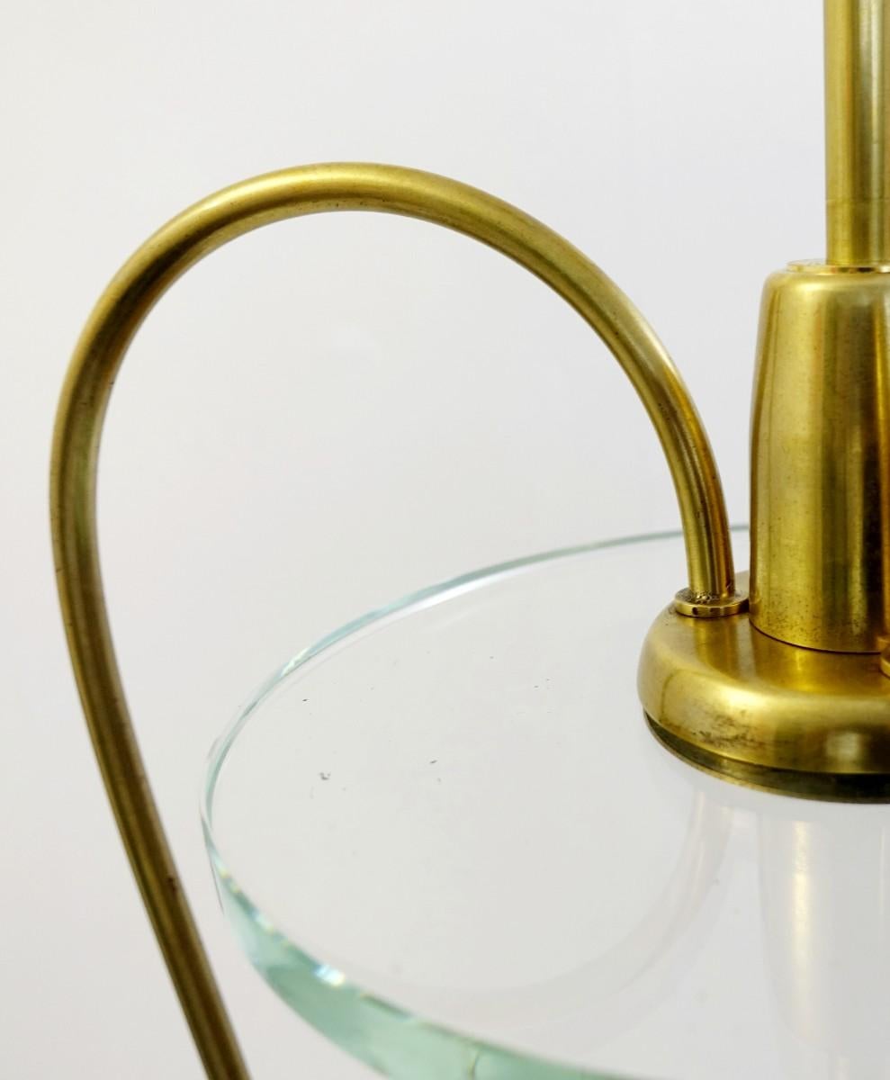 Pair of Italian Fontana Arte Style Brass and Glass Pendants Light, Italy, 1970s 4