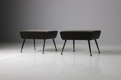 Pair of Italian footstools in velvet & brass, 1950s