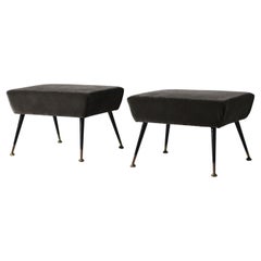 Pair of Italian footstools in velvet & brass, 1950s