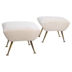 Pair of Italian Footstools, Velvet and Brass, 1950s