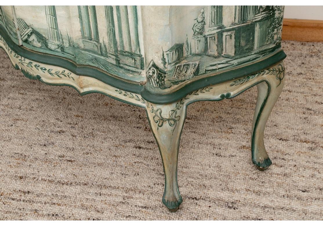 Painted Pair of Italian Fornasetti Style Marble-Topped Commodes