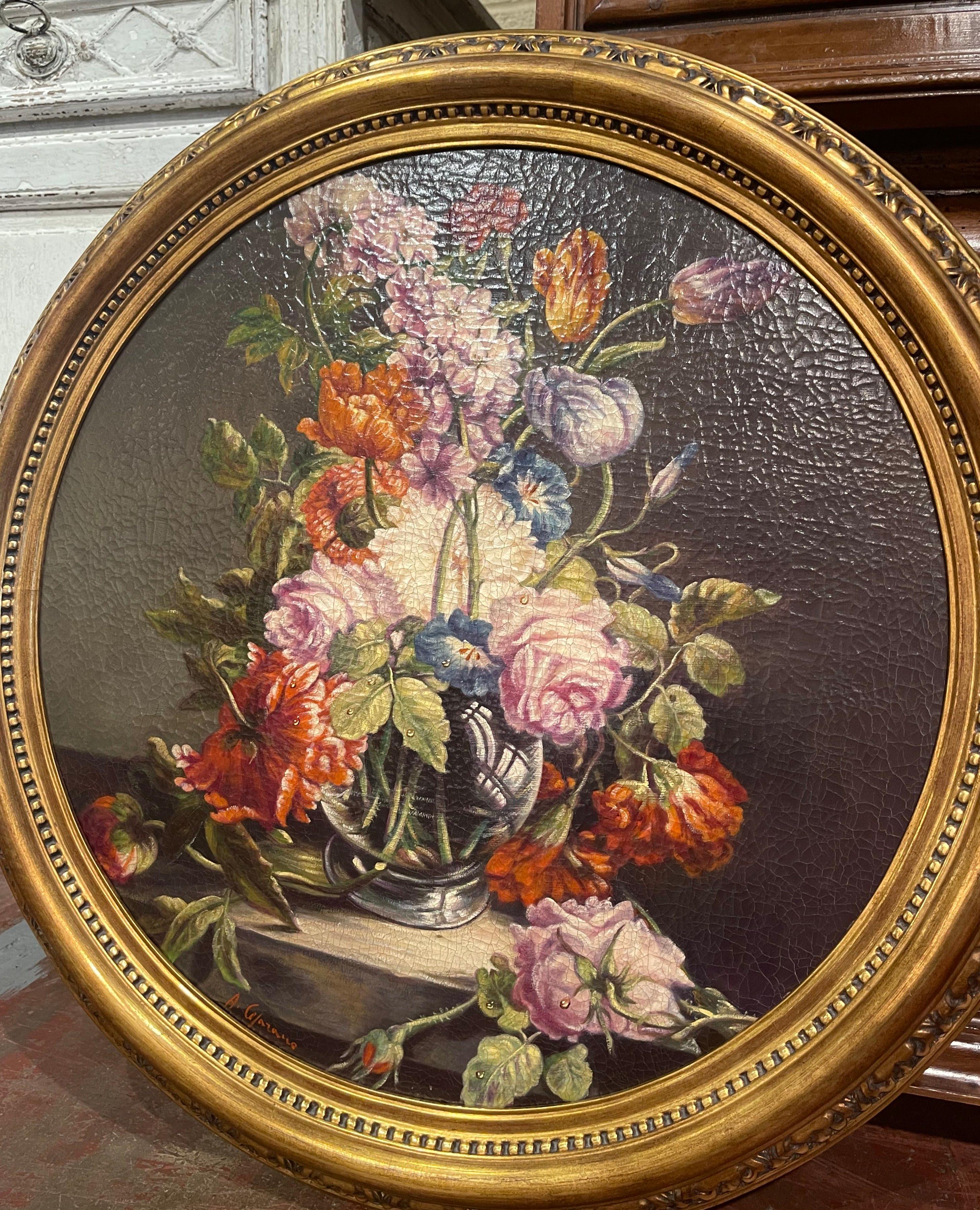 Pair of Italian Framed Oil on Canvas Floral Paintings Signed A. Ceparano In Excellent Condition In Dallas, TX