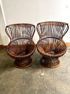 Pair of Italian Franco Albini Rattan Margherita Chairs for Bonacina