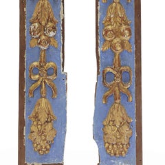 Pair of Italian Friezes 18th Century Blue Painted Gilwood Wall Decorative Panels