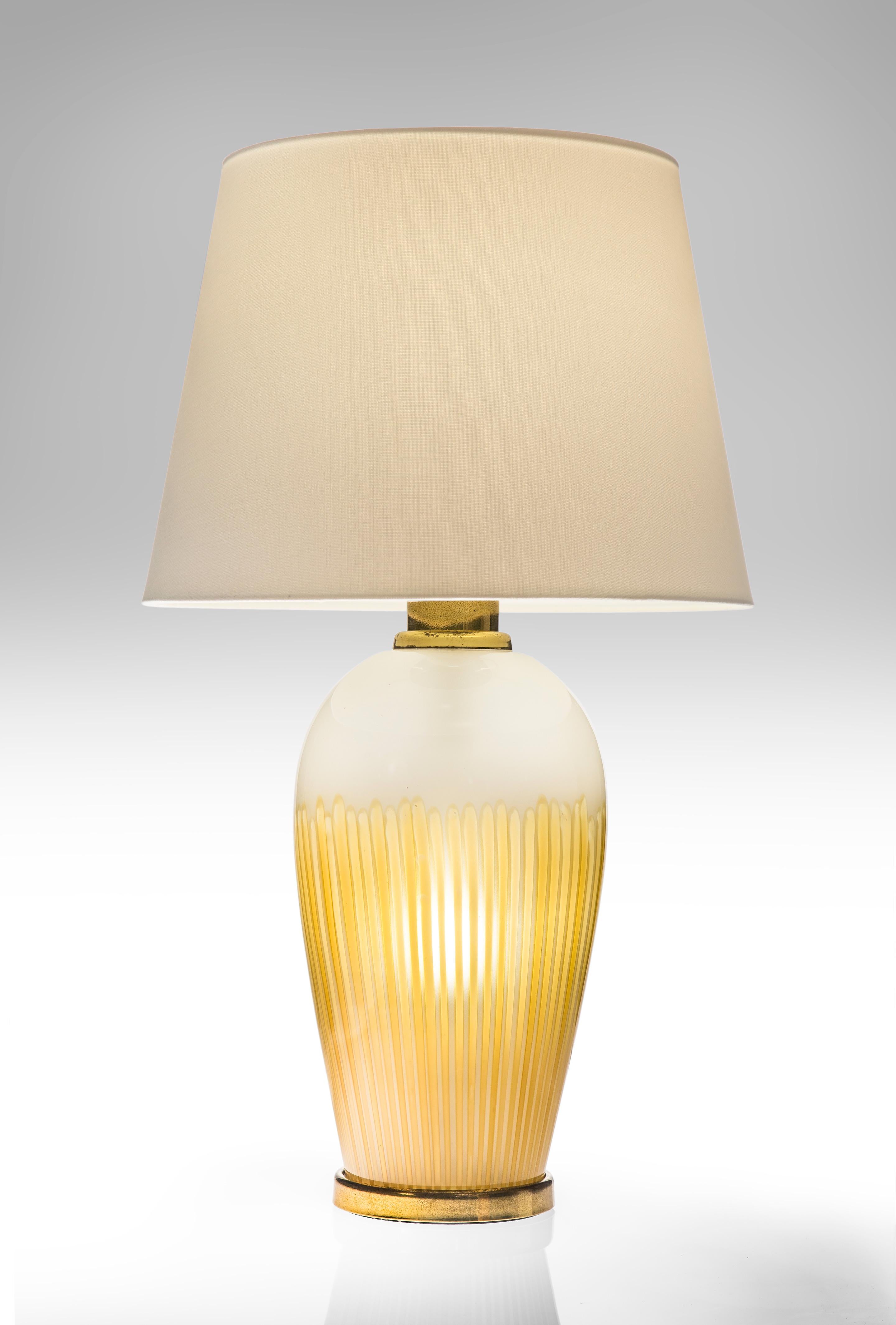 Mid-Century Modern Pair of Italian Frosted and Colored Glass Lamps