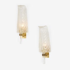 Pair of Italian Frosted Glass Sconces in Acanthus Leafs Attributed to Veronese