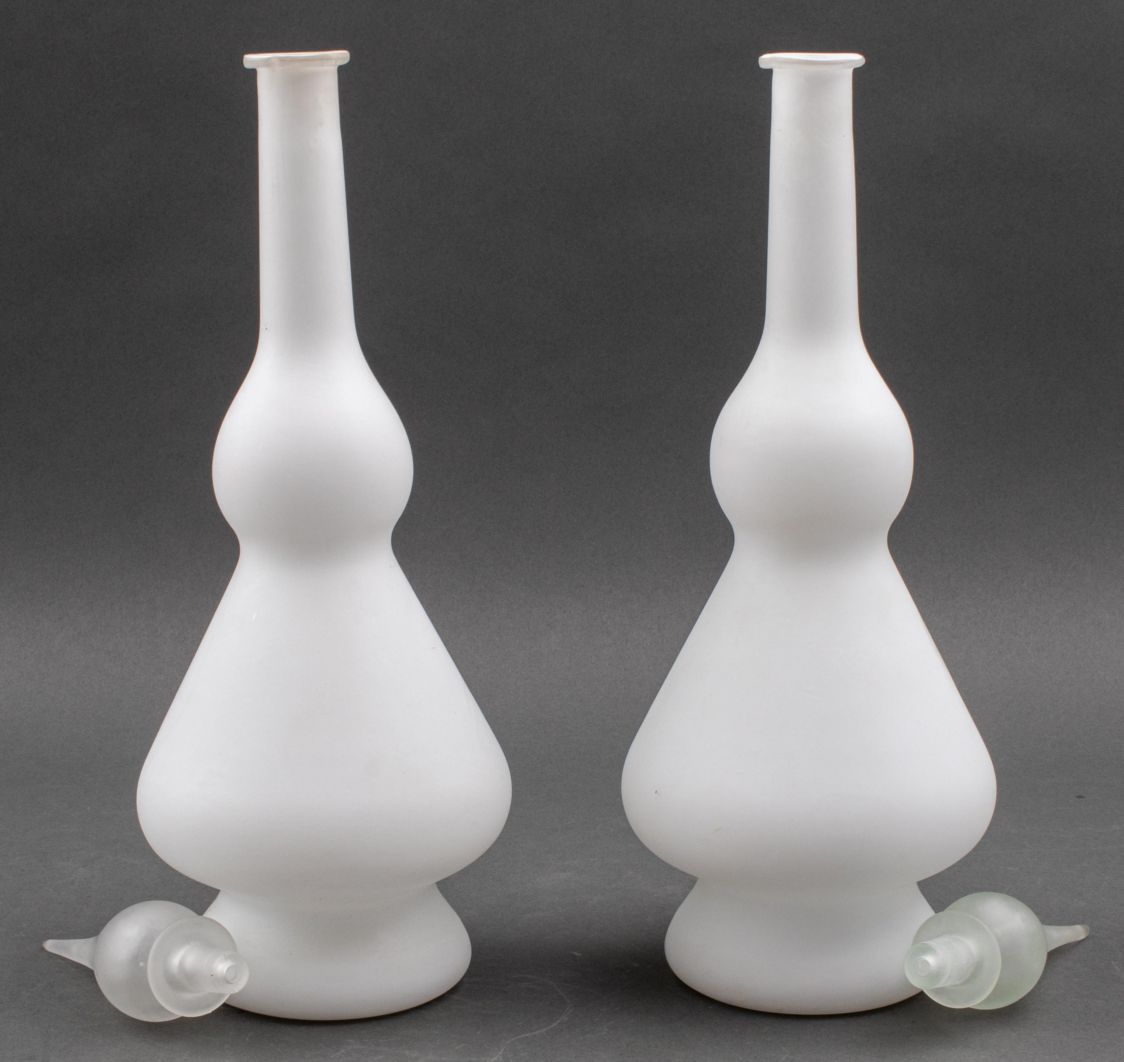Pair of Italian Frosted White Glass Decanters 5