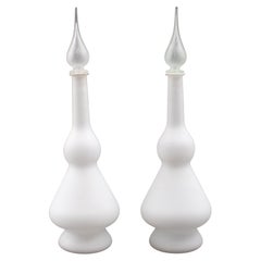 Pair of Italian Frosted White Glass Decanters