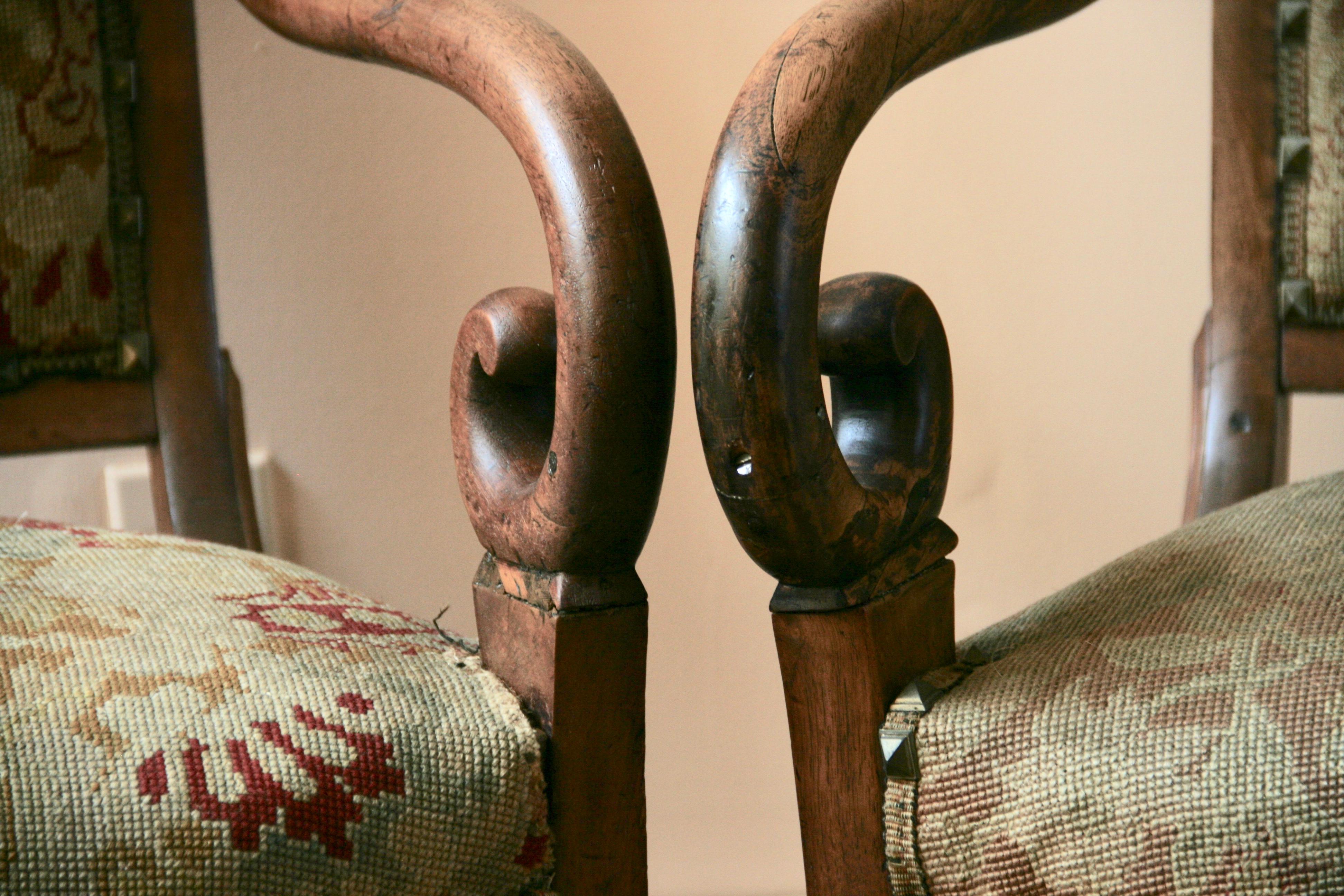 Pair of 19 th Century  Italian Fruitwood Chairs For Sale 6