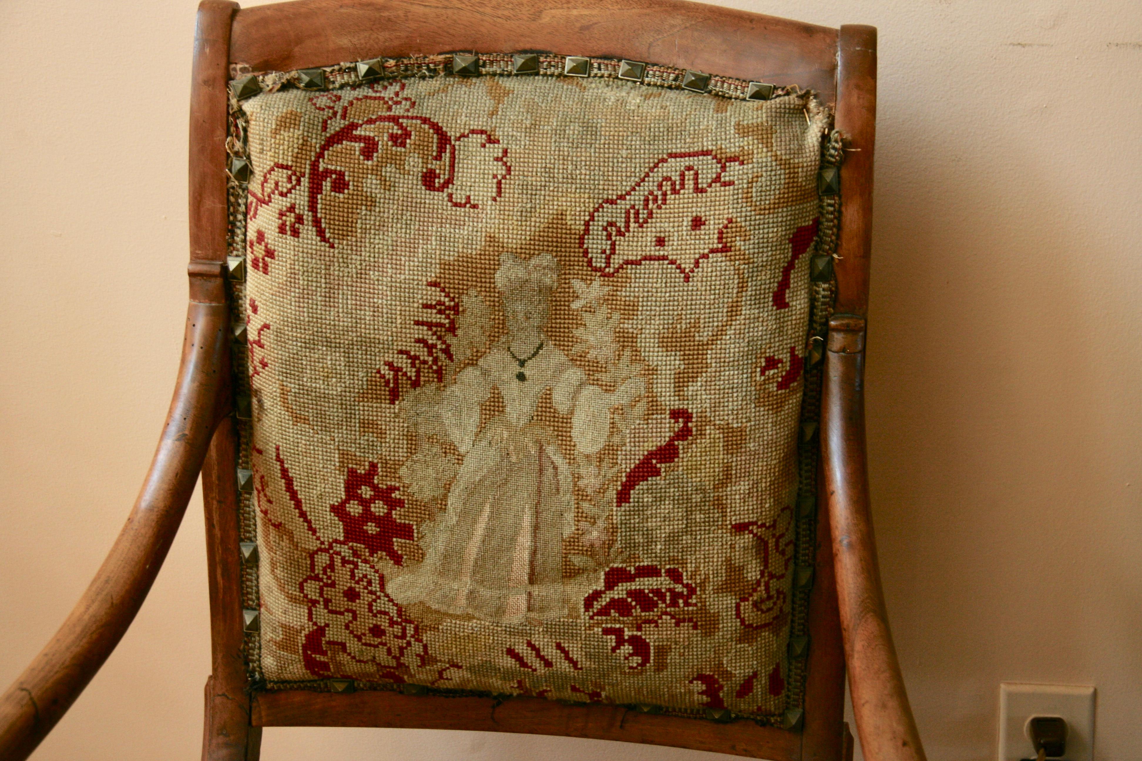 Tapestry Pair of 19 th Century  Italian Fruitwood Chairs For Sale
