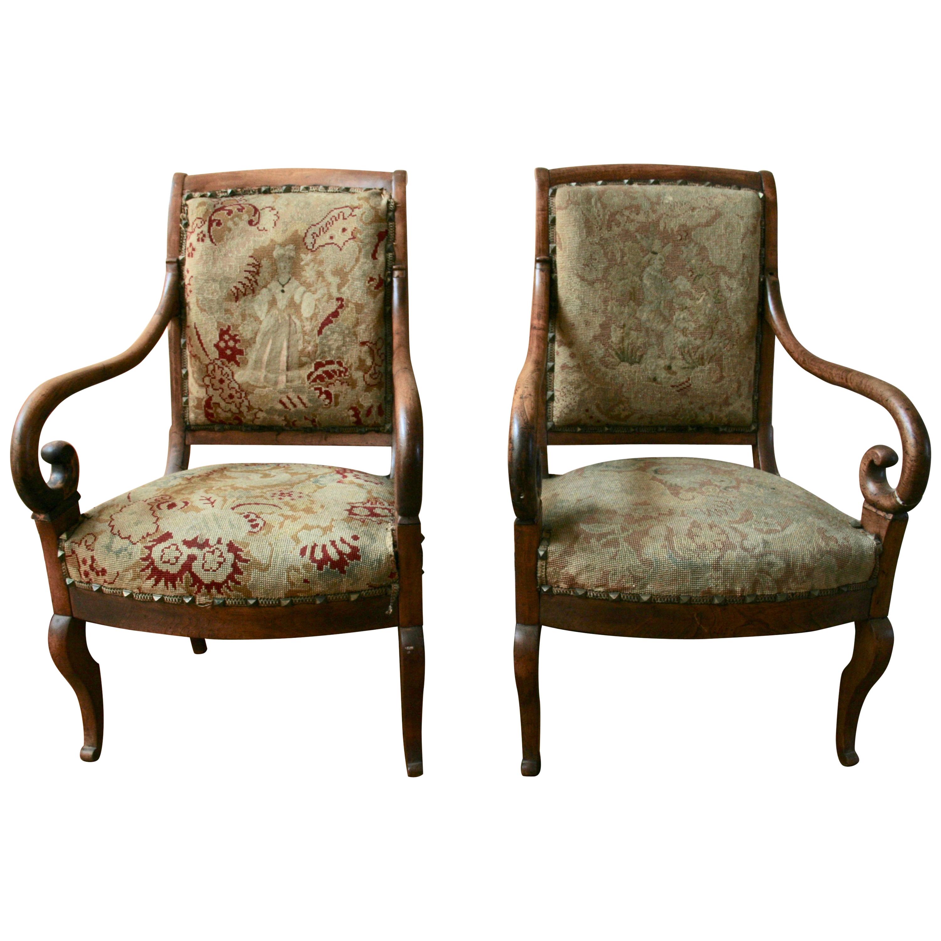 Pair of 19 th Century  Italian Fruitwood Chairs For Sale