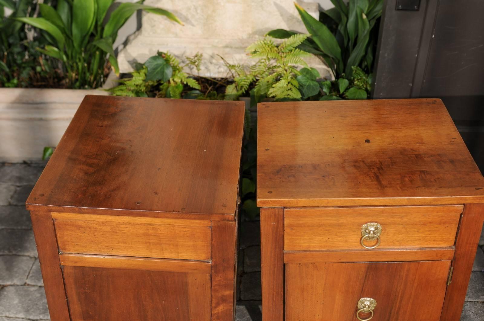 Pair of Italian Fruitwood Single-Drawer and Door Bedside Tables, circa 1850 1