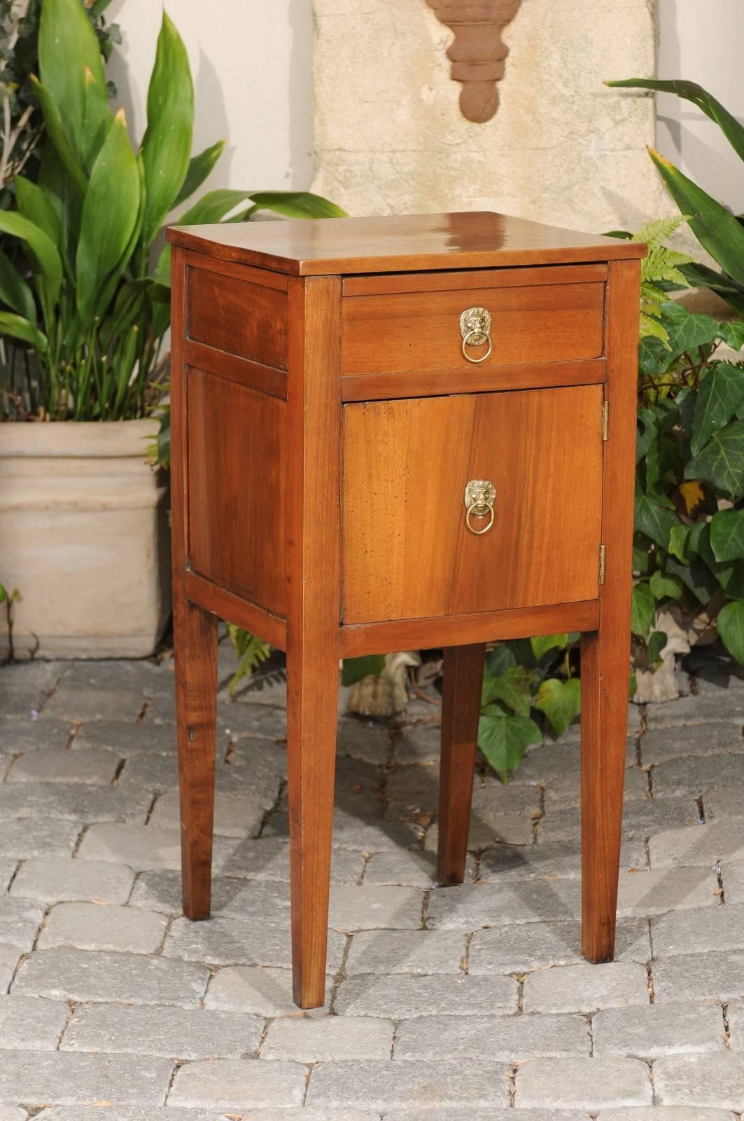 Pair of Italian Fruitwood Single-Drawer and Door Bedside Tables, circa 1850 2