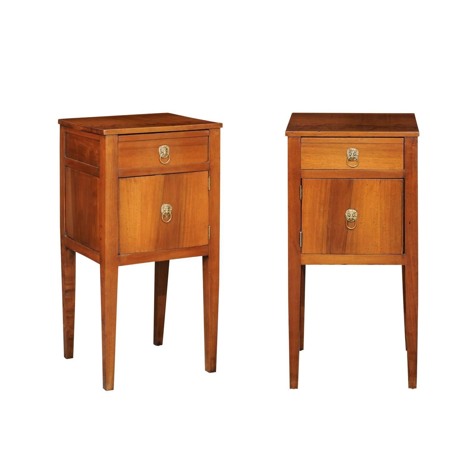 Pair of Italian Fruitwood Single-Drawer and Door Bedside Tables, circa 1850