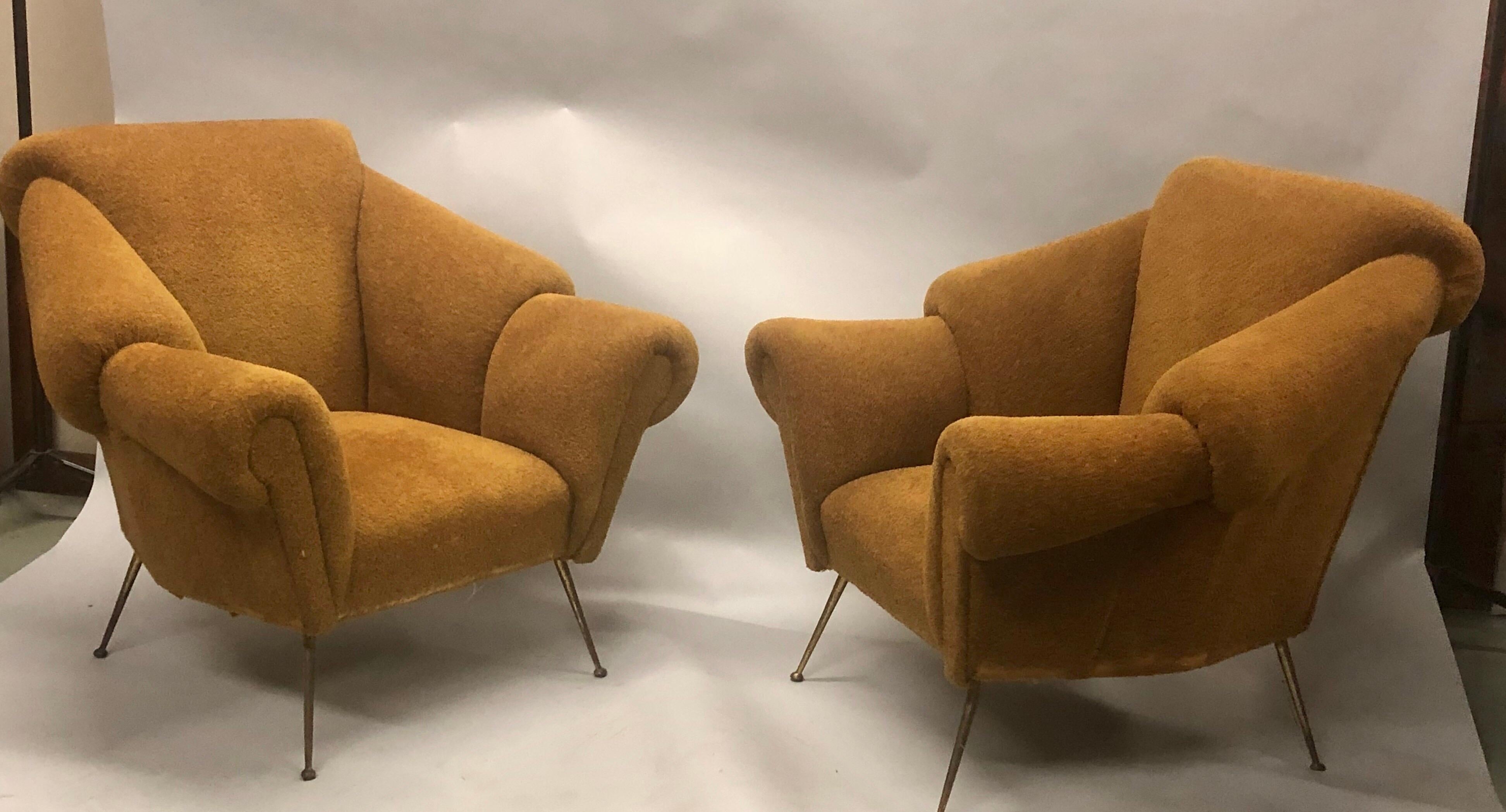 Pair of Italian Futurist Lounge Chairs / Armchairs Attributed to Giacomo Balla 1