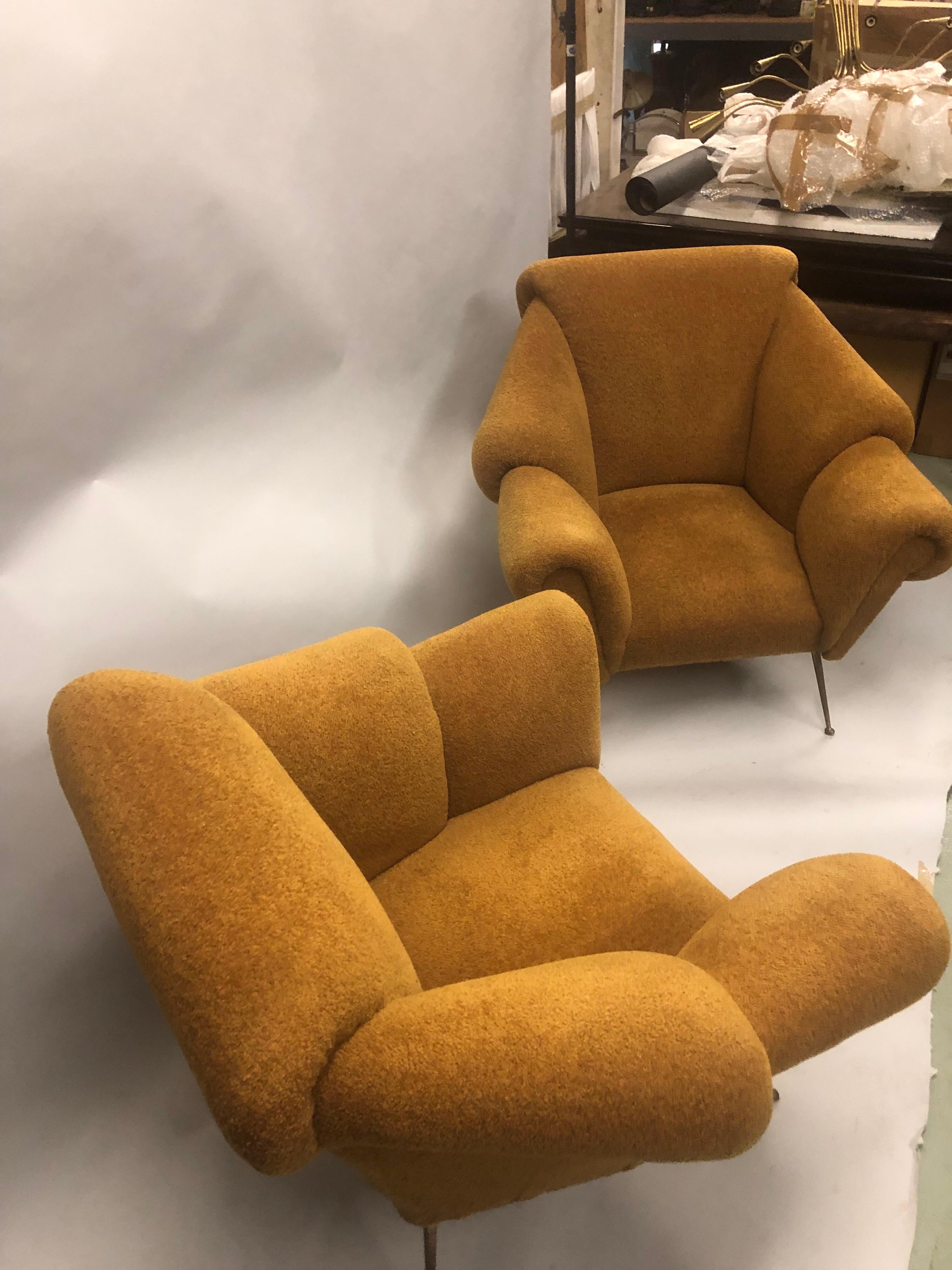 Mid-Century Modern Pair of Italian Futurist Lounge Chairs / Armchairs Attributed to Giacomo Balla