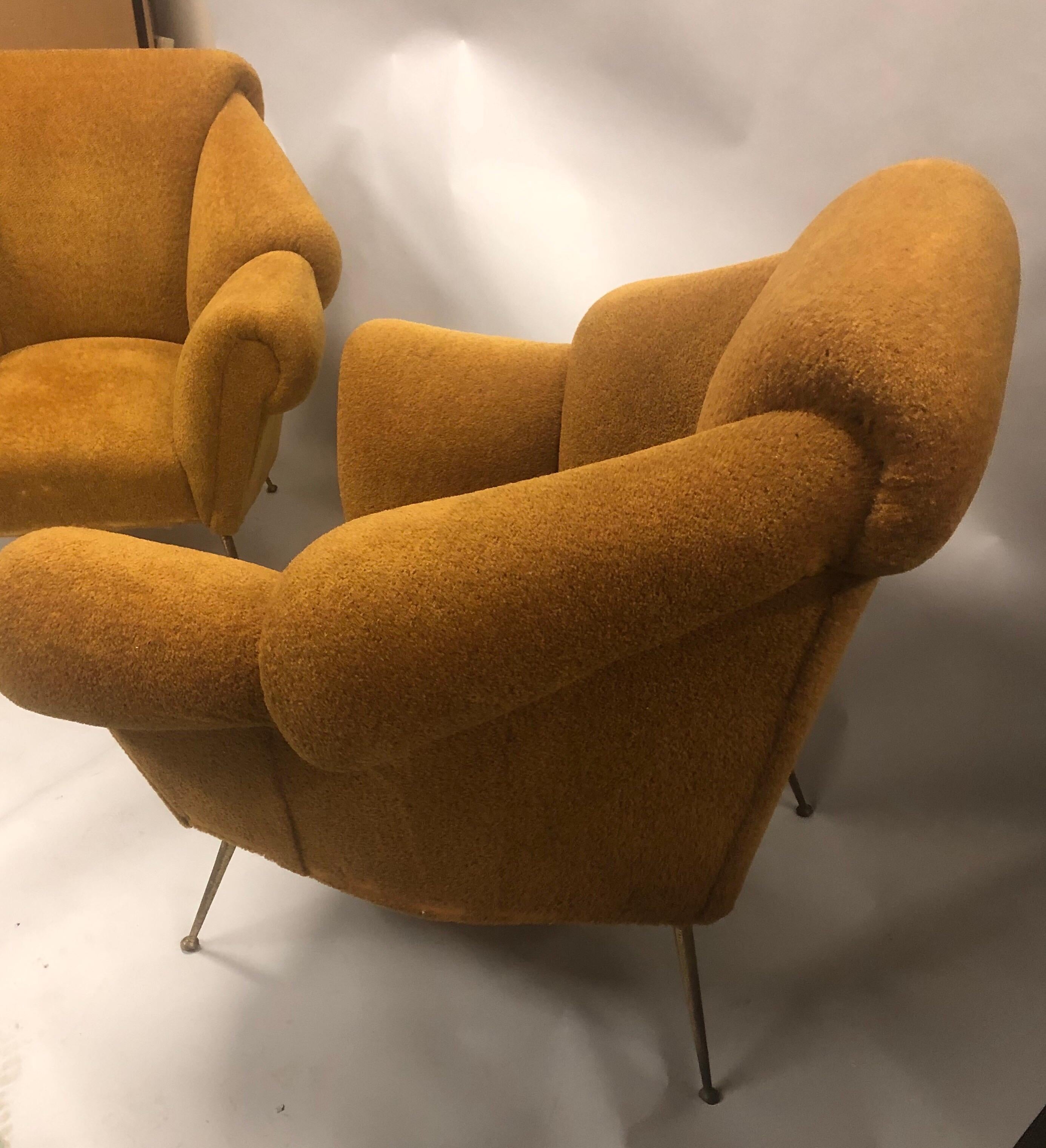 Upholstery Pair of Italian Futurist Lounge Chairs / Armchairs Attributed to Giacomo Balla