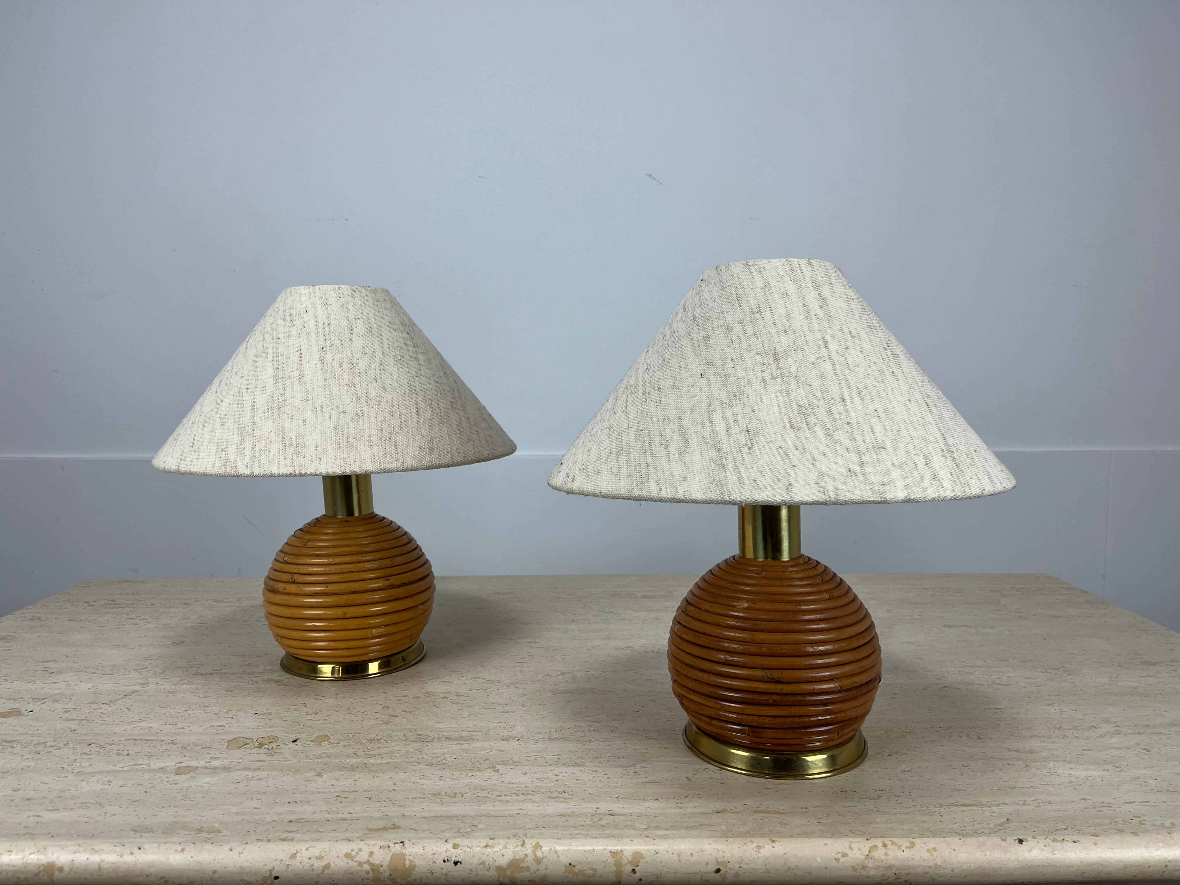Pair of Italian rattan table lamps 1960's Italiano en venta