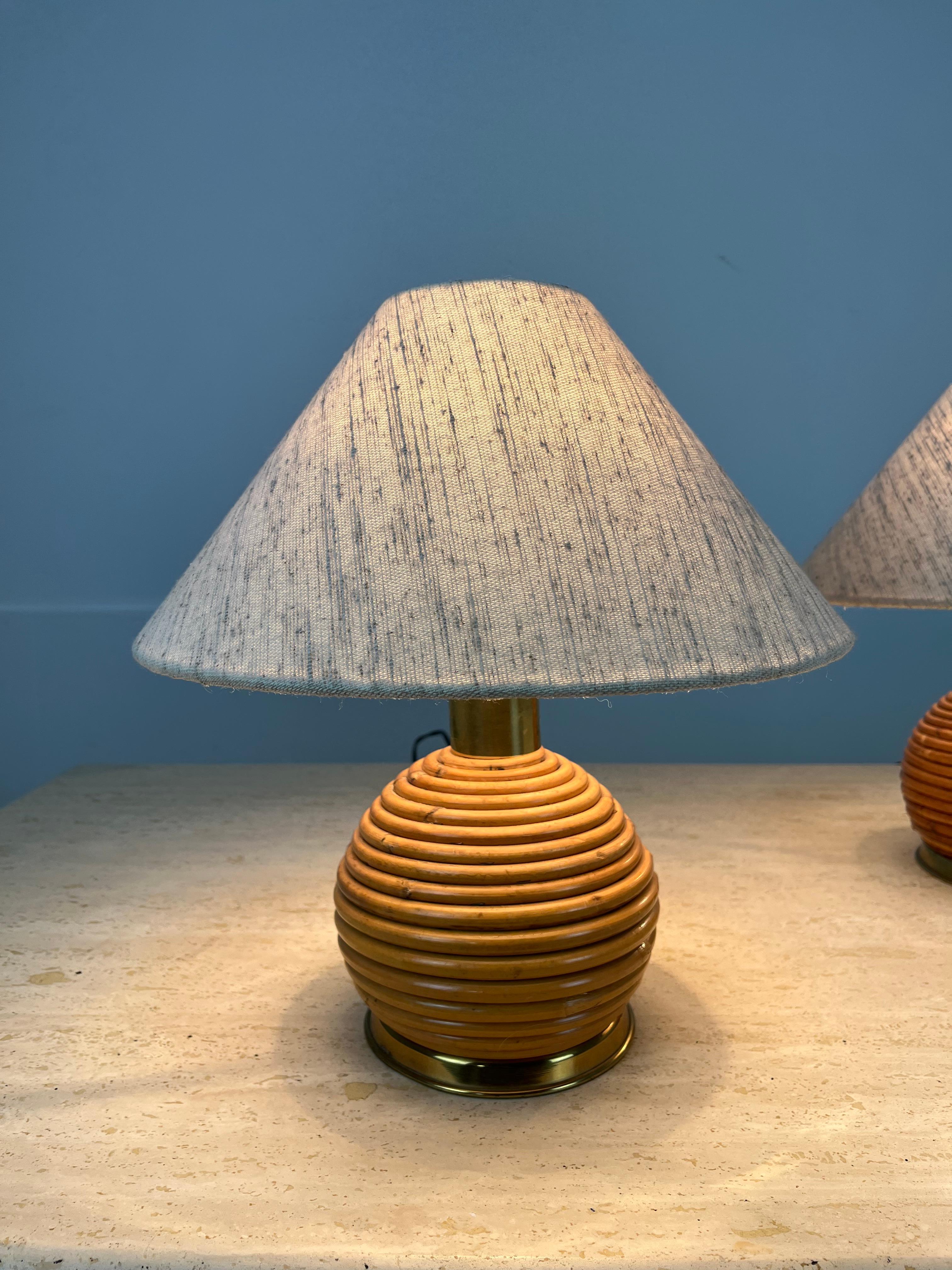 Pair of Italian rattan table lamps 1960's Ratán en venta