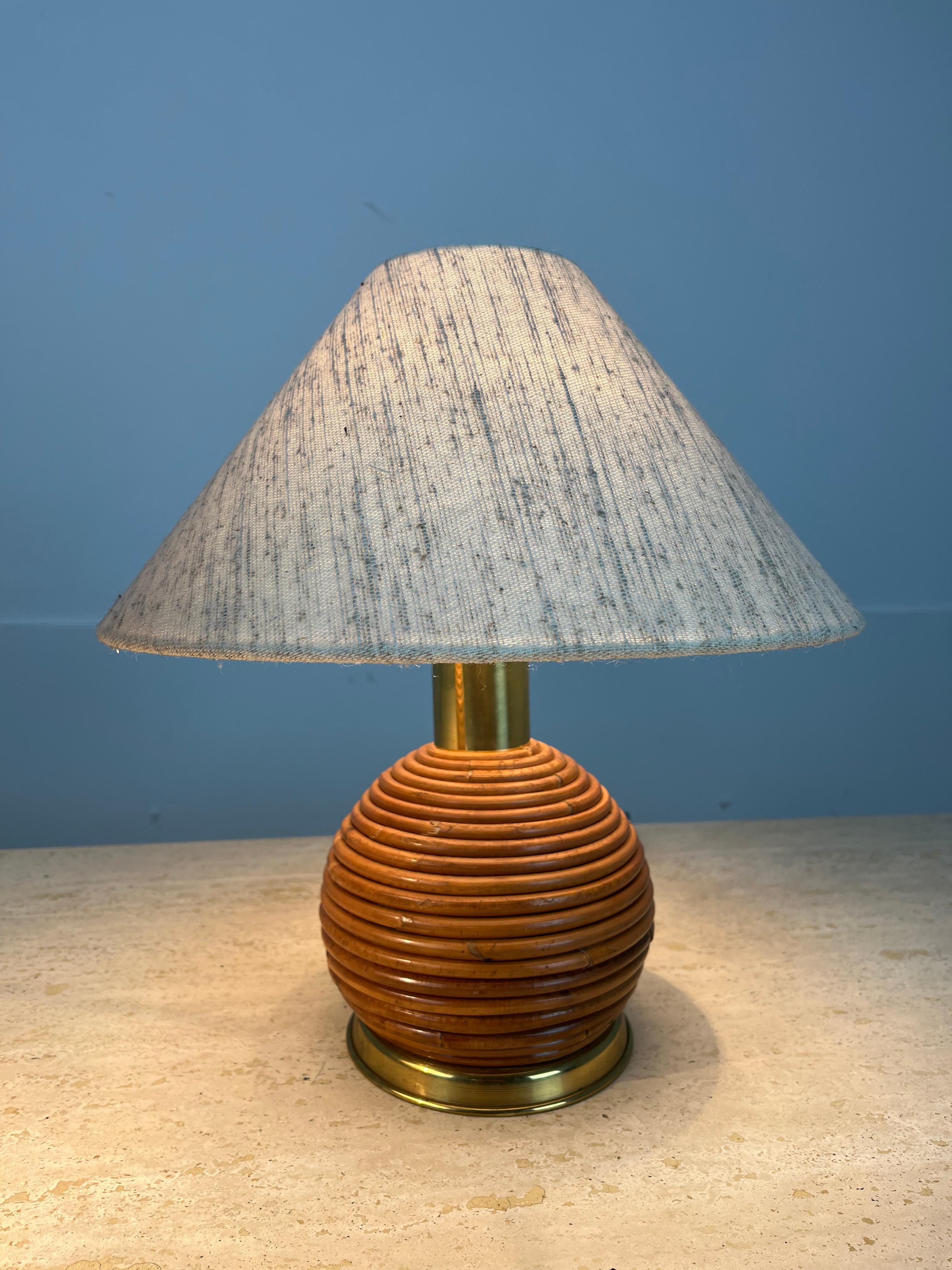 Pair of Italian rattan table lamps 1960's en venta 1
