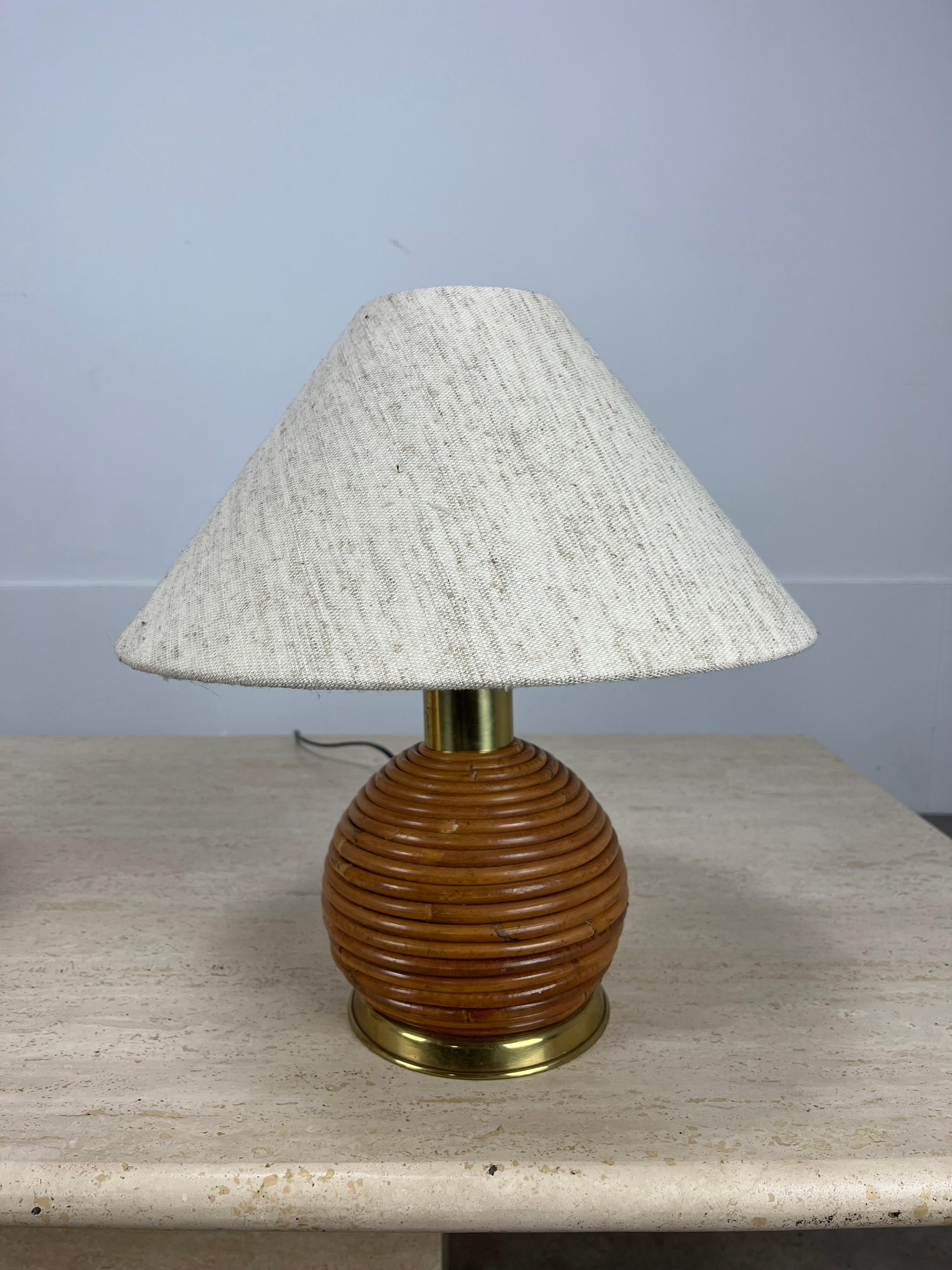 Pair of Italian rattan table lamps 1960's en venta 3